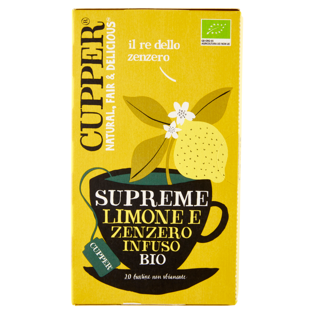 CUPPER Infuso Biologico Limone e Zenzero, Tisana Digestiva e Energizzante, 20 Bustine 50 g