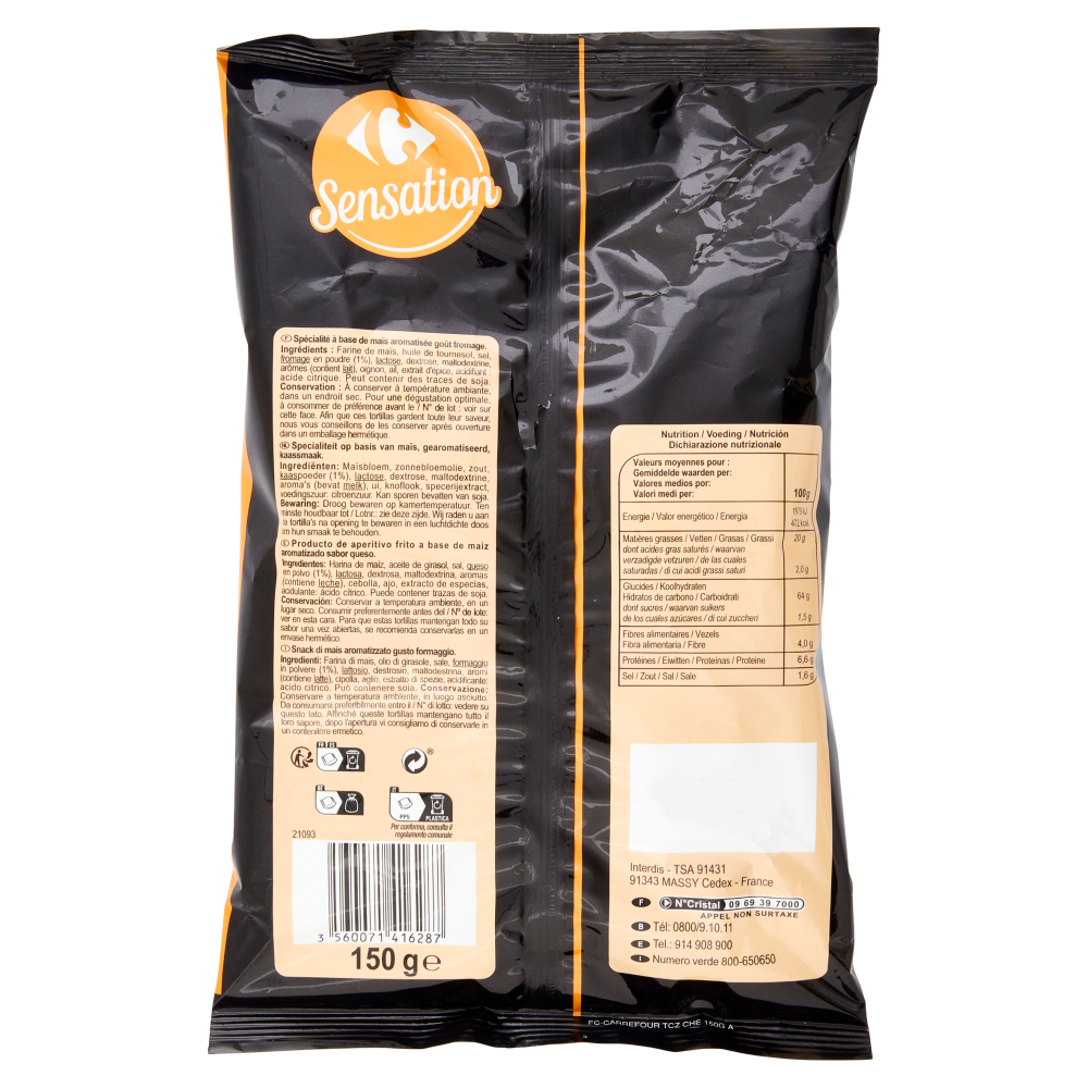 Carrefour Sensation Tortillas Chips Goût - Smaak 150 g