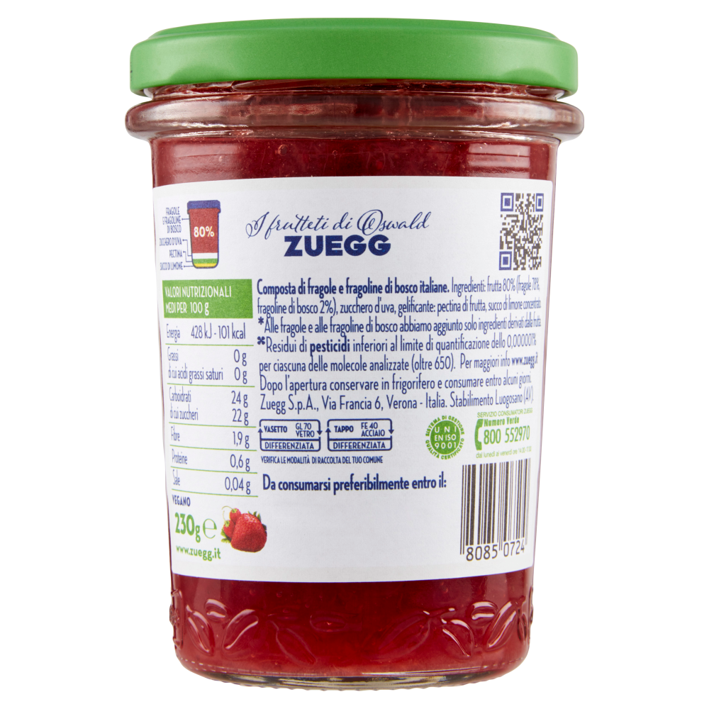 Zuegg I frutteti di Oswald Zuegg Zero Residui 100% da Frutta* Fragole Fragoline Italiane 230 g