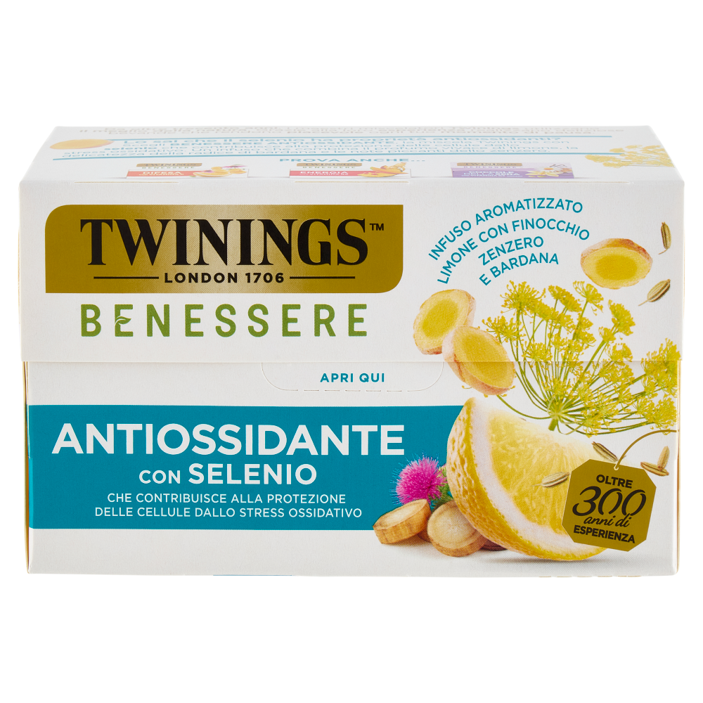 Twinings Benessere Antiossidante Tisana aromatizzata Limone con Finocchio e Zenzero 18 filtri 36 g