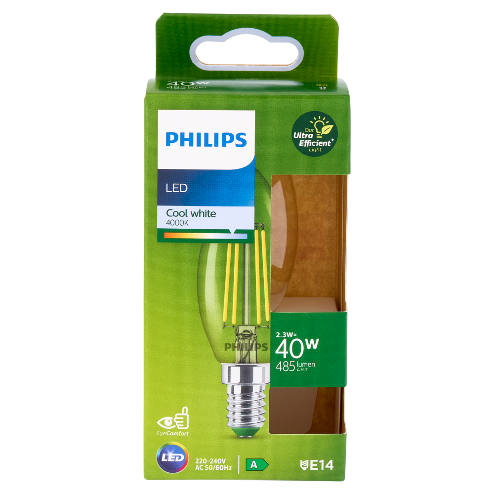 Philips Led Ultra Efficient candela filamento 40W E14 4000K