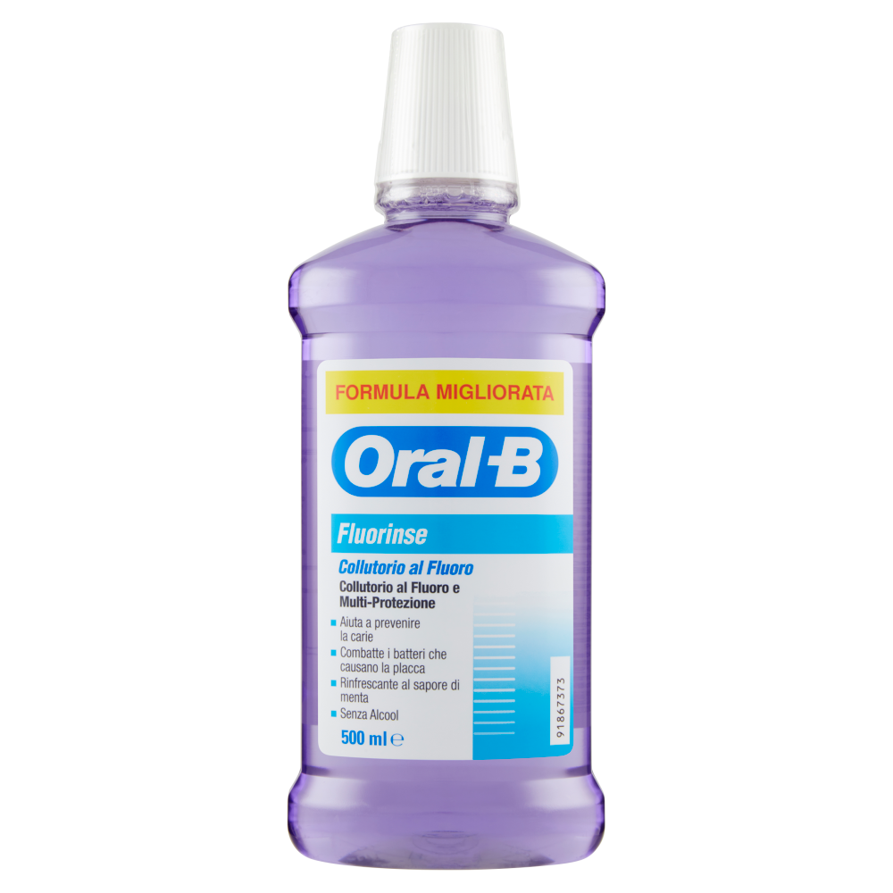 Oral-B Fluorinse Collutorio al Fluoro e Multi-Protezione Senza Alcool Menta 500 ml