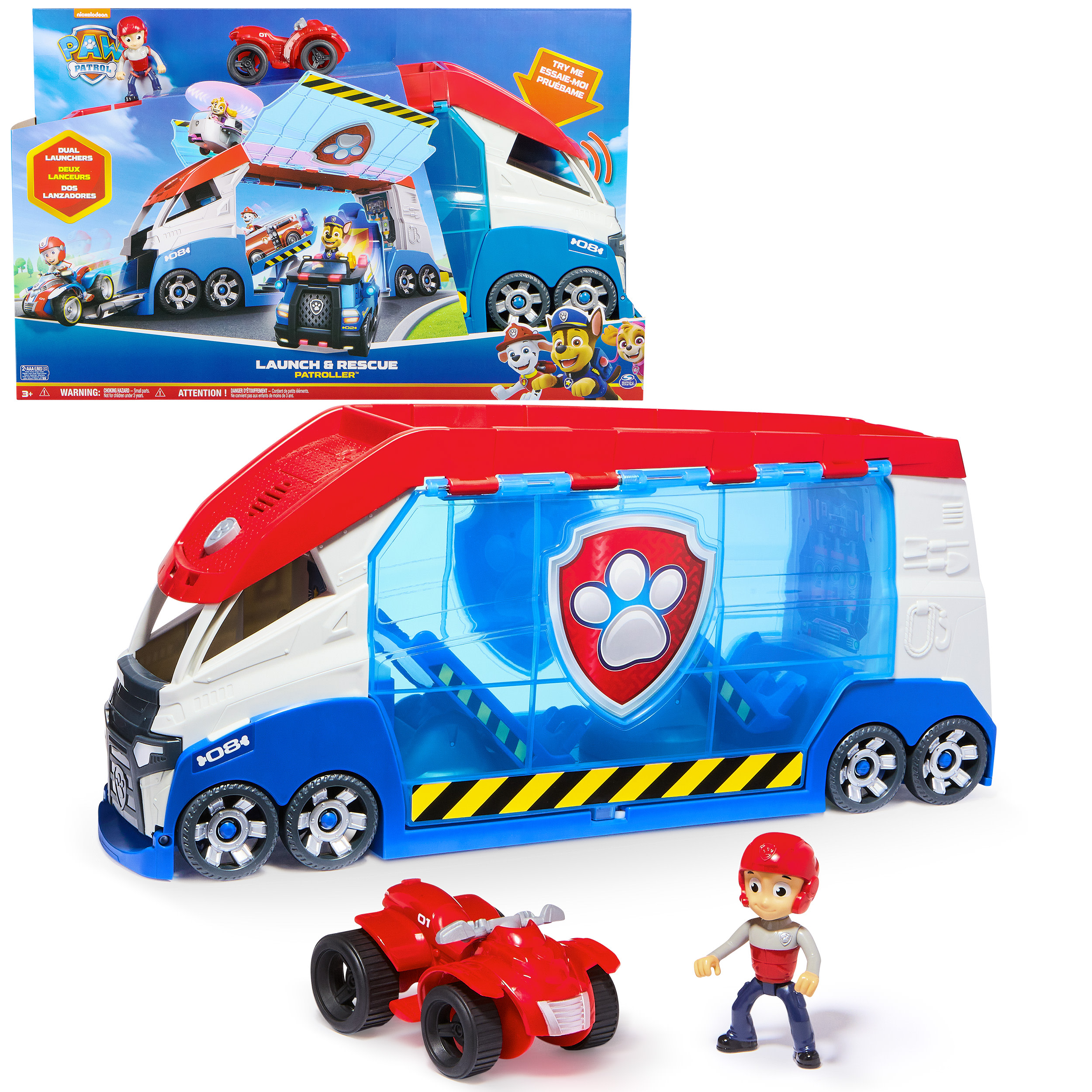 PAW Patrol , PAW Patroller trasformabile con lanciatore per veicoli, luci e suoni, personaggio di Ryder e quad giocattolo, Giocattoli per bambini e bambine da 3 anni in su