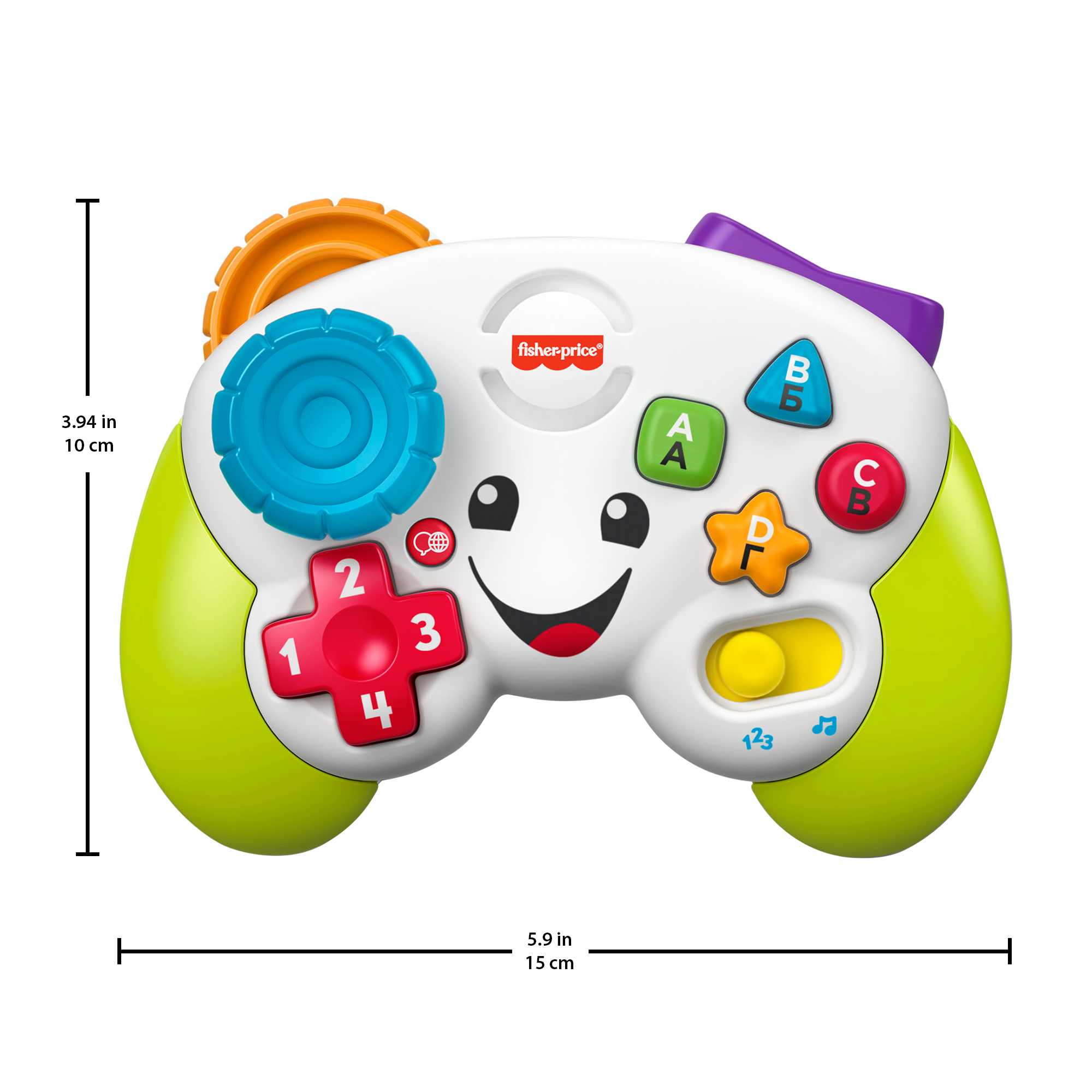 Fisher-Price Laugh & Learn Controller Gioca & Impara Ridi & Impara - Edizione multilingue, Joystick Giocattolo Musicale per l'Infanzia con Luci e Contenuti Educativi, Giocattolo per Bambini 6+ Anni