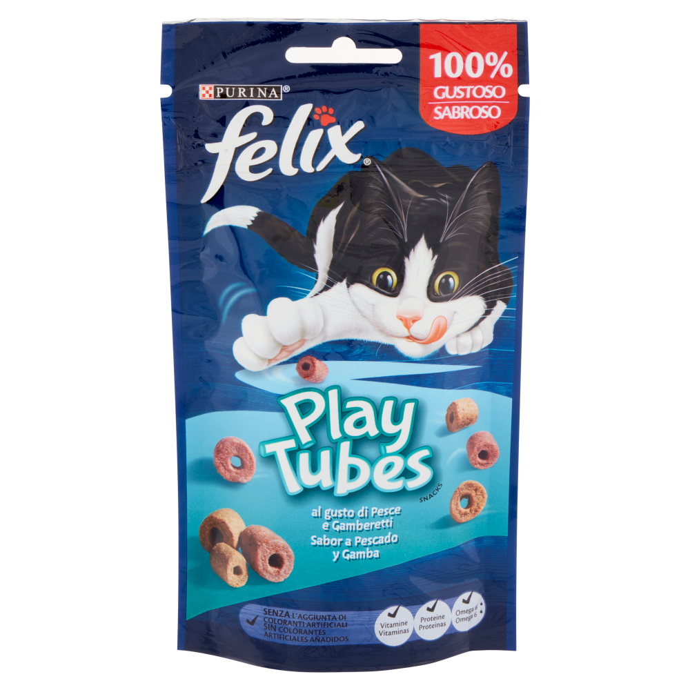 PURINA FELIX Playtubes Snack Gatto al Gusto di Pesce e Gamberetti busta 50g