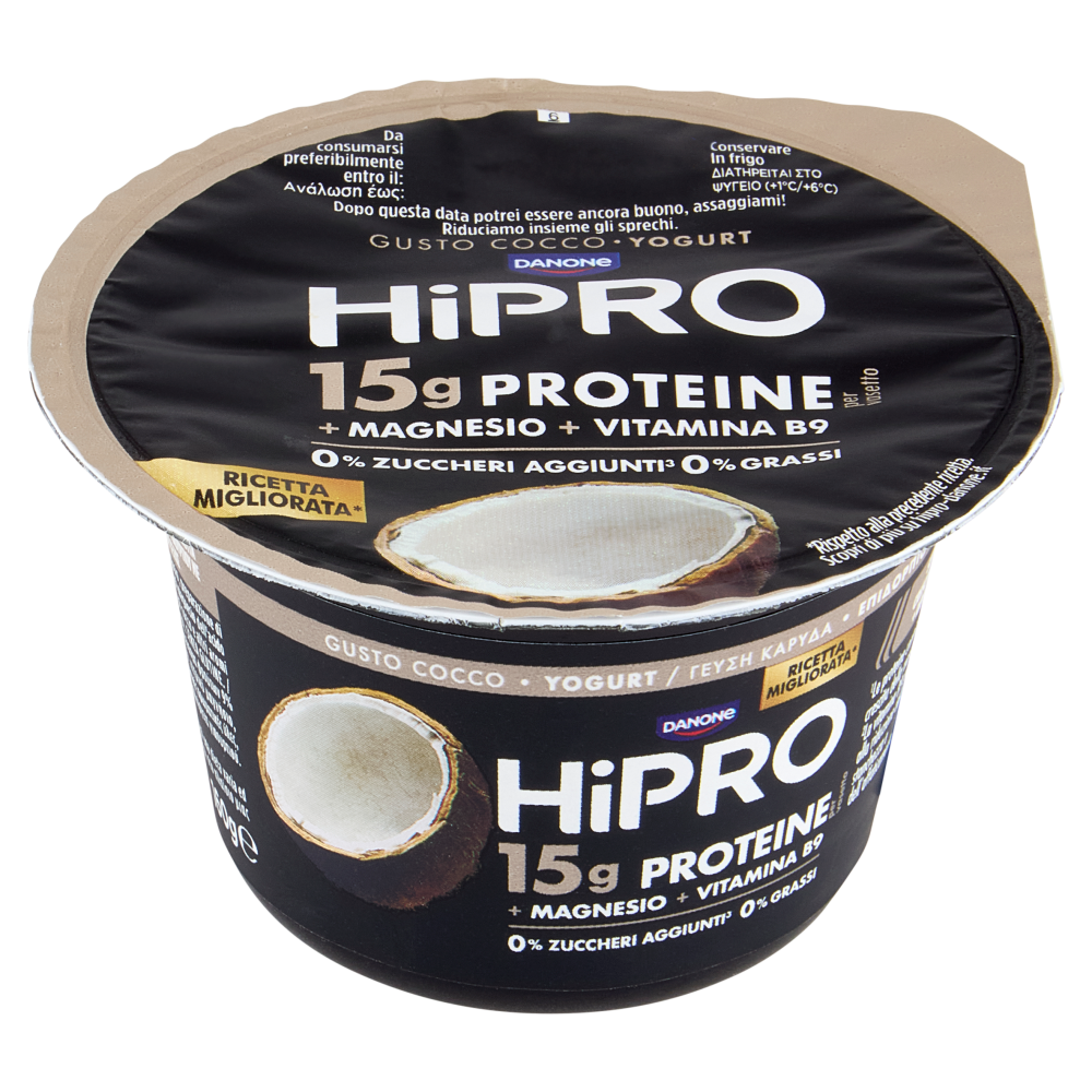 HiPRO Yogurt, 15g Proteine,0% Grassi,gusto Cocco,con Magnesio&Vit B9,basso in lattosio,160g