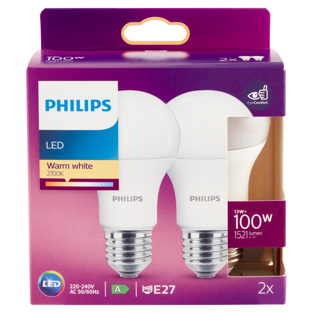PHILIPS LED goccia 100W E27 2700 non dim pack doppio