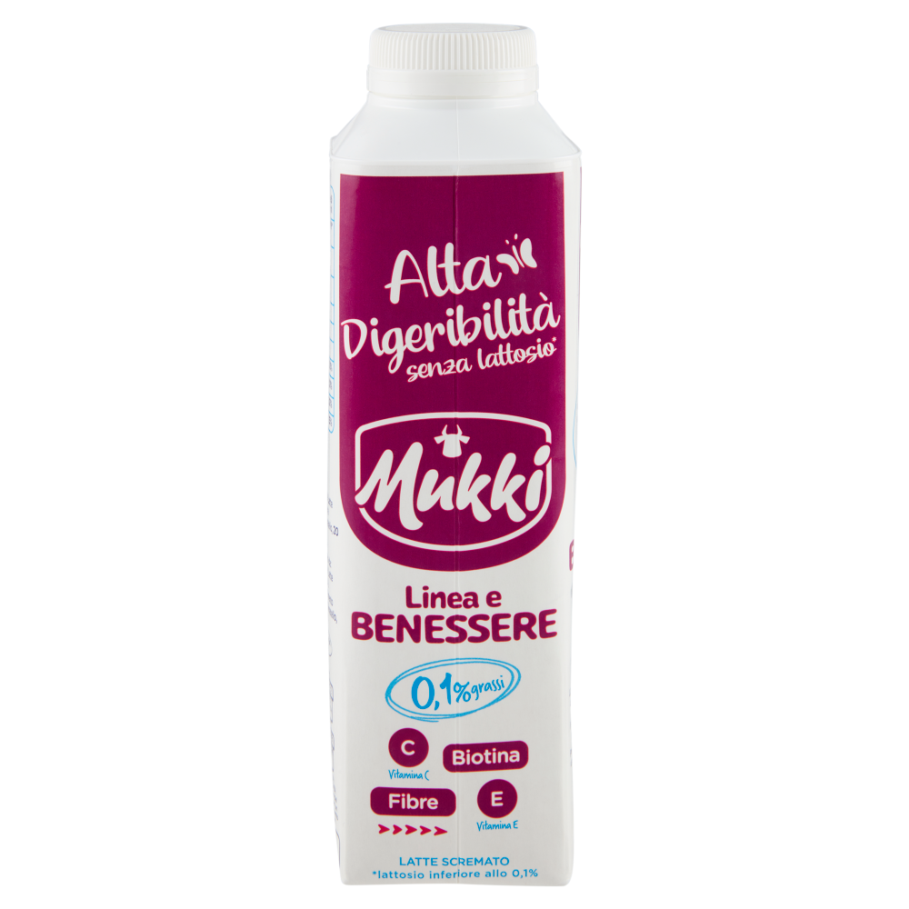 Mukki Alta Digeribilit&agrave; senza lattosio* Linea e Benessere 0,1% grassi Latte Scremato 500 ml