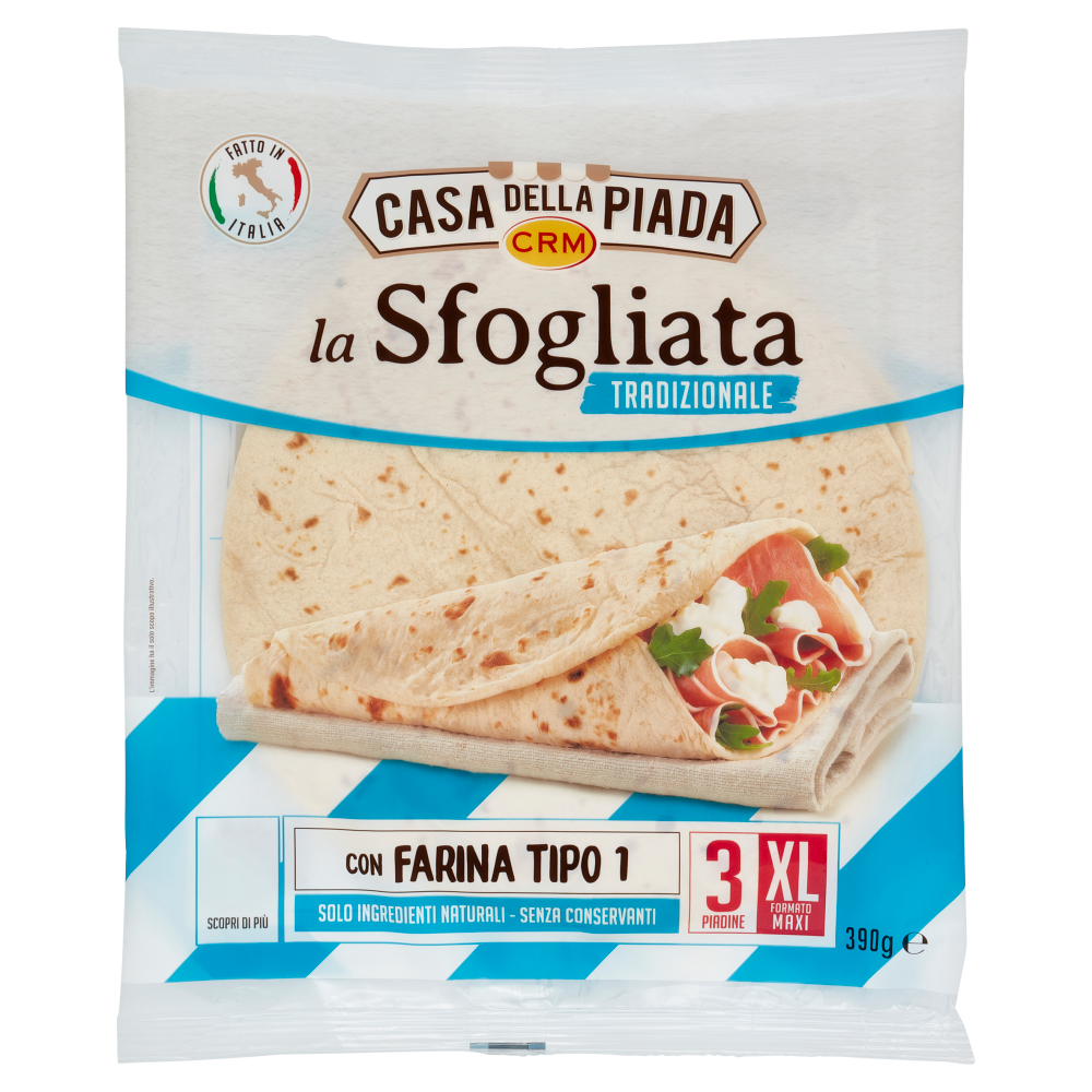 Casa della Piada la Sfogliata Tradizionale Formato Maxi XL 3 Piadine 390 g