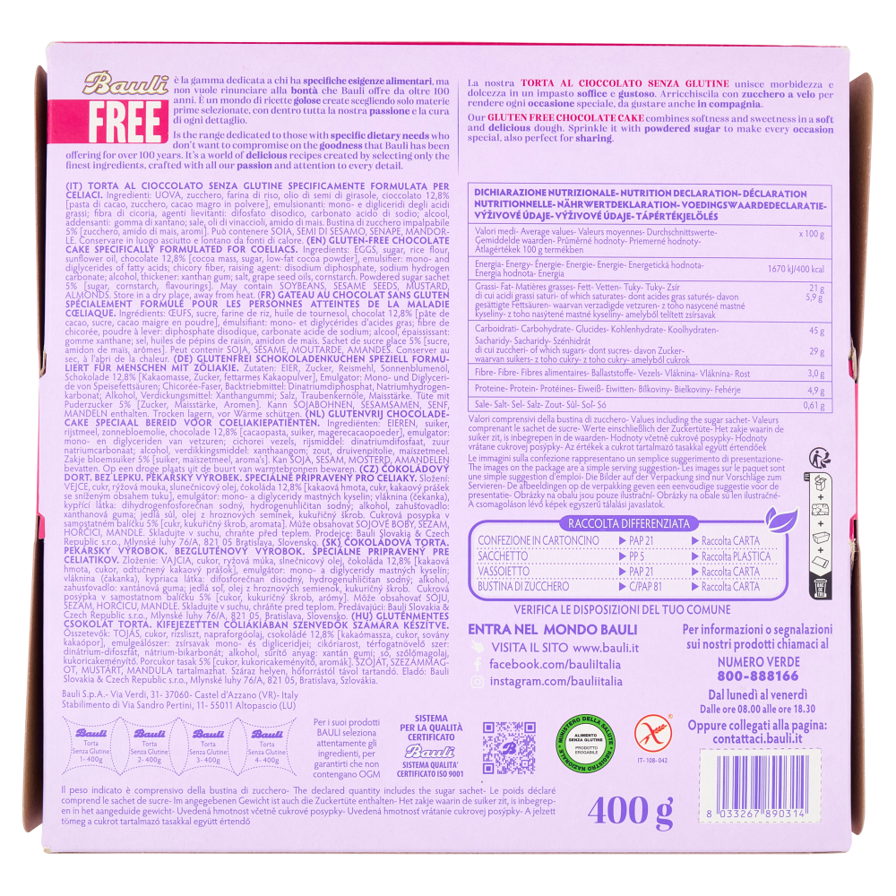 Bauli Free Gluten Free Torta al Cioccolato 400 g