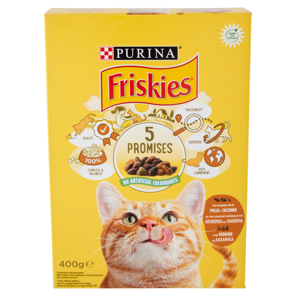 PURINA FRISKIES Gatto Adult Con un gustoso mix di Pollo e Tacchino e con Verdure 400 g