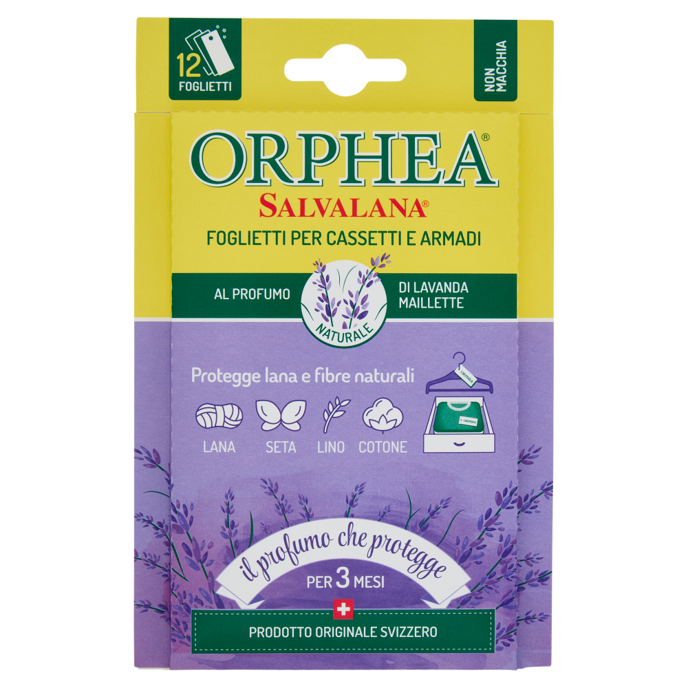 Orphea Salvalana Foglietti per Cassetti e Armadi al Profumo Naturale di Lavanda Maillette 12 x 0,65g