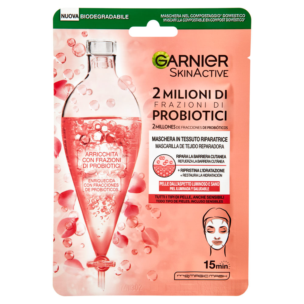 Garnier SkinActive, Maschera in Tessuto Riparatrice Arricchita con Probiotici, 22 g