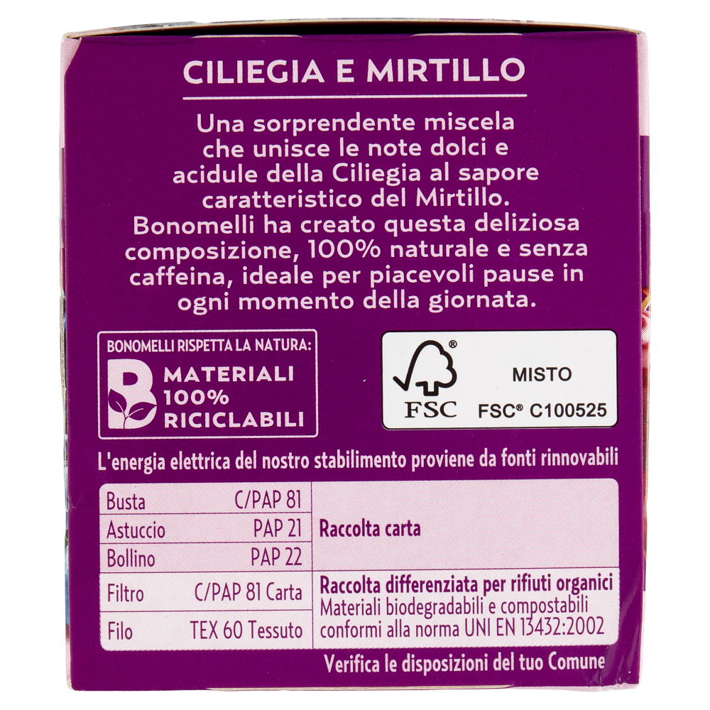 Bonomelli Infusi Fruttosi 100% Naturali Ciliegia e Mirtillo 12 Filtri 24 g