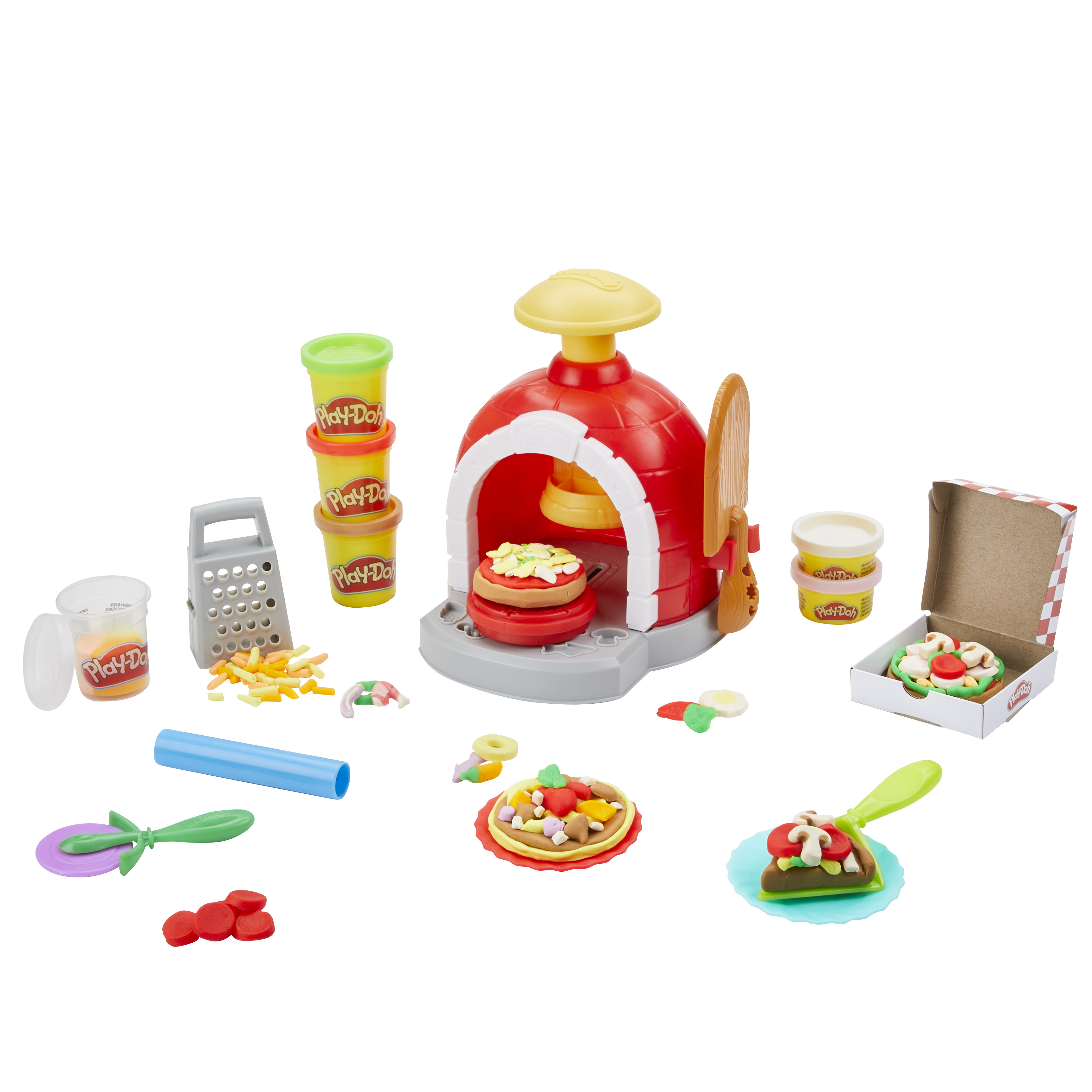Play-Doh Kitchen Creations La Pizzeria, playset con 6 vasetti di pasta modellabile e 8 accessori