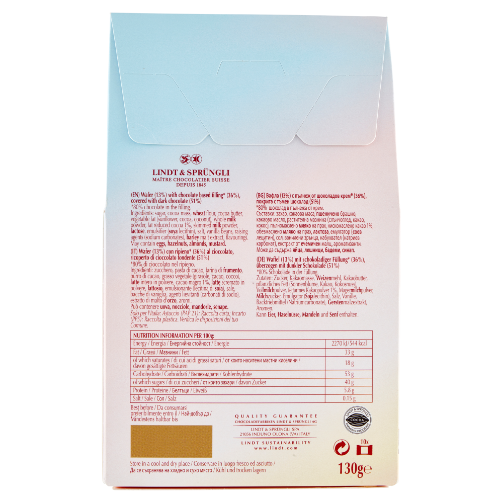 Lindt choco wafer astuccio cioccolato fondente 130 g