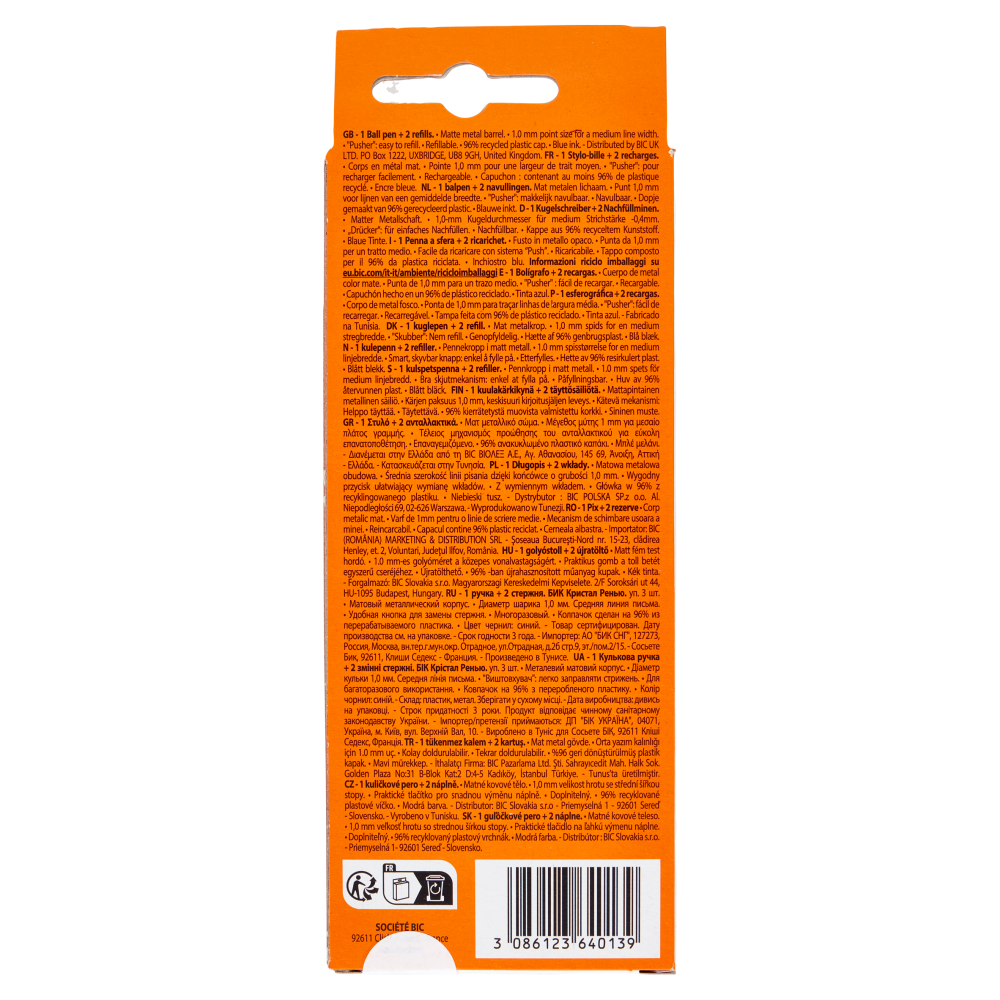 Bic Cristal Re'New Refillable Metal Medium Blu 1.0mm