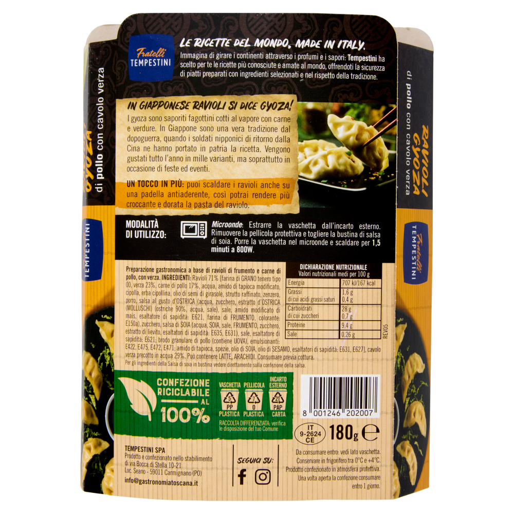 Fratelli Tempestini Ravioli Gyoza di pollo con cavolo verza 180 g