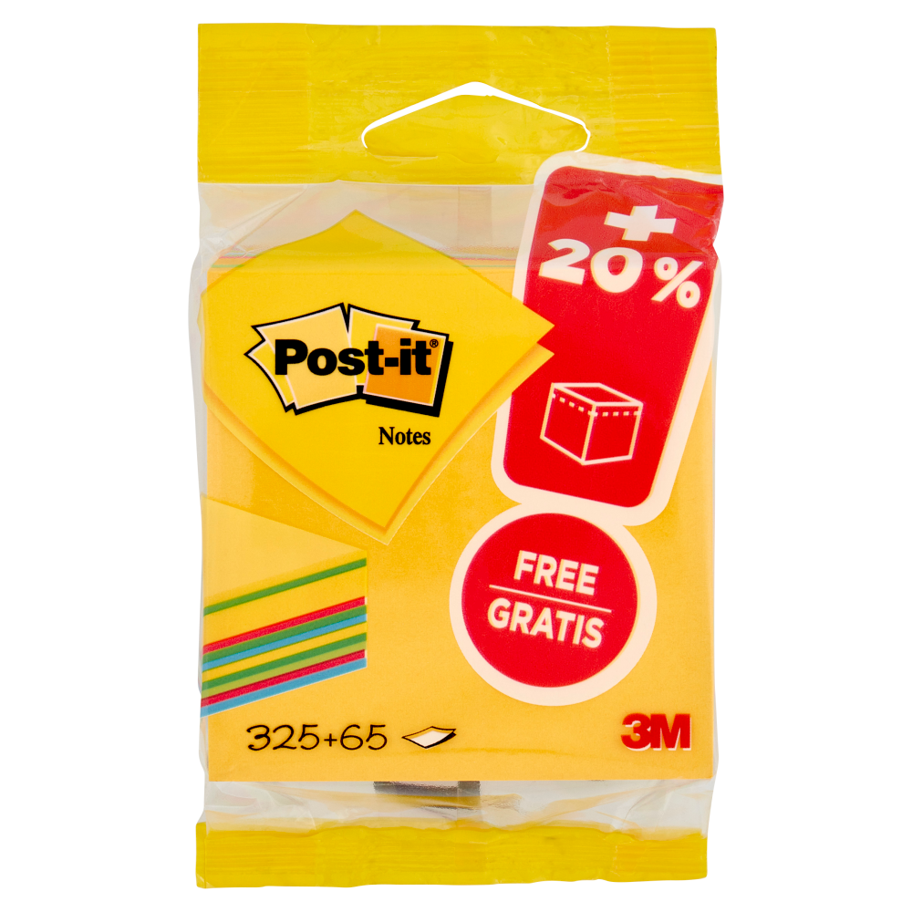 Post-it® Cubo di foglietti colori vivaci, 3 blocchetti 76 mm x 76 mm, 325 fogli + 20% gratis