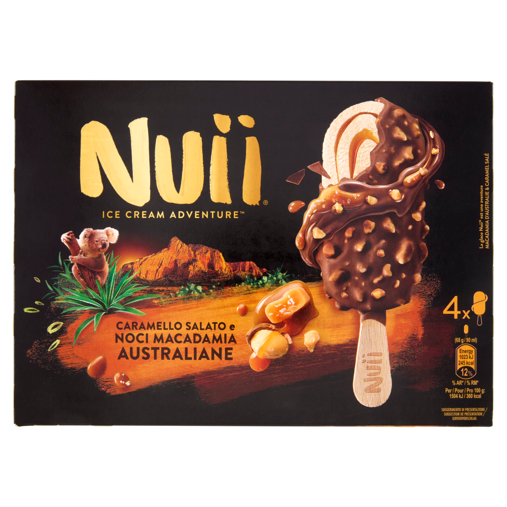 NUII Caramello Salato e Noci Macadamia Australiane 4x68g