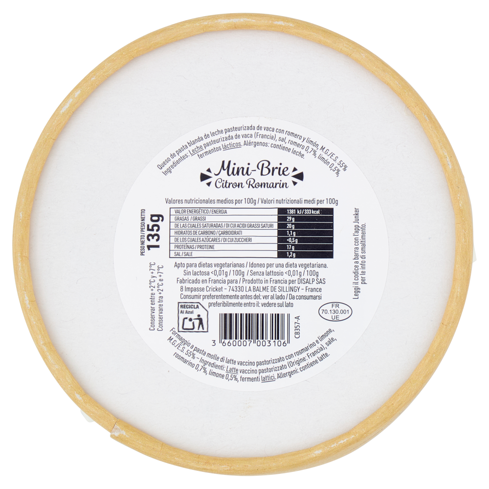L'Atelier d'Hervé Mini-Brie Citron Romarin 135 g