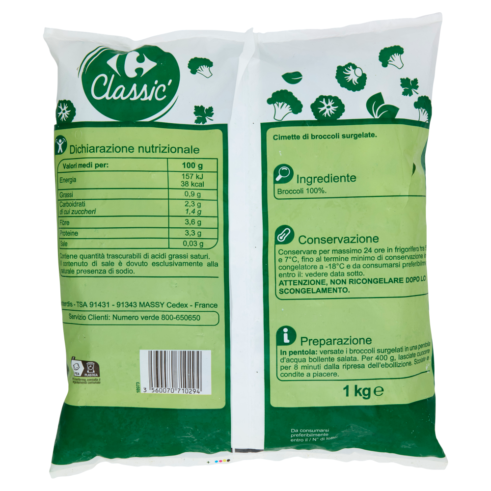 Carrefour Classic Broccoli in Cimette Surgelato 1 kg