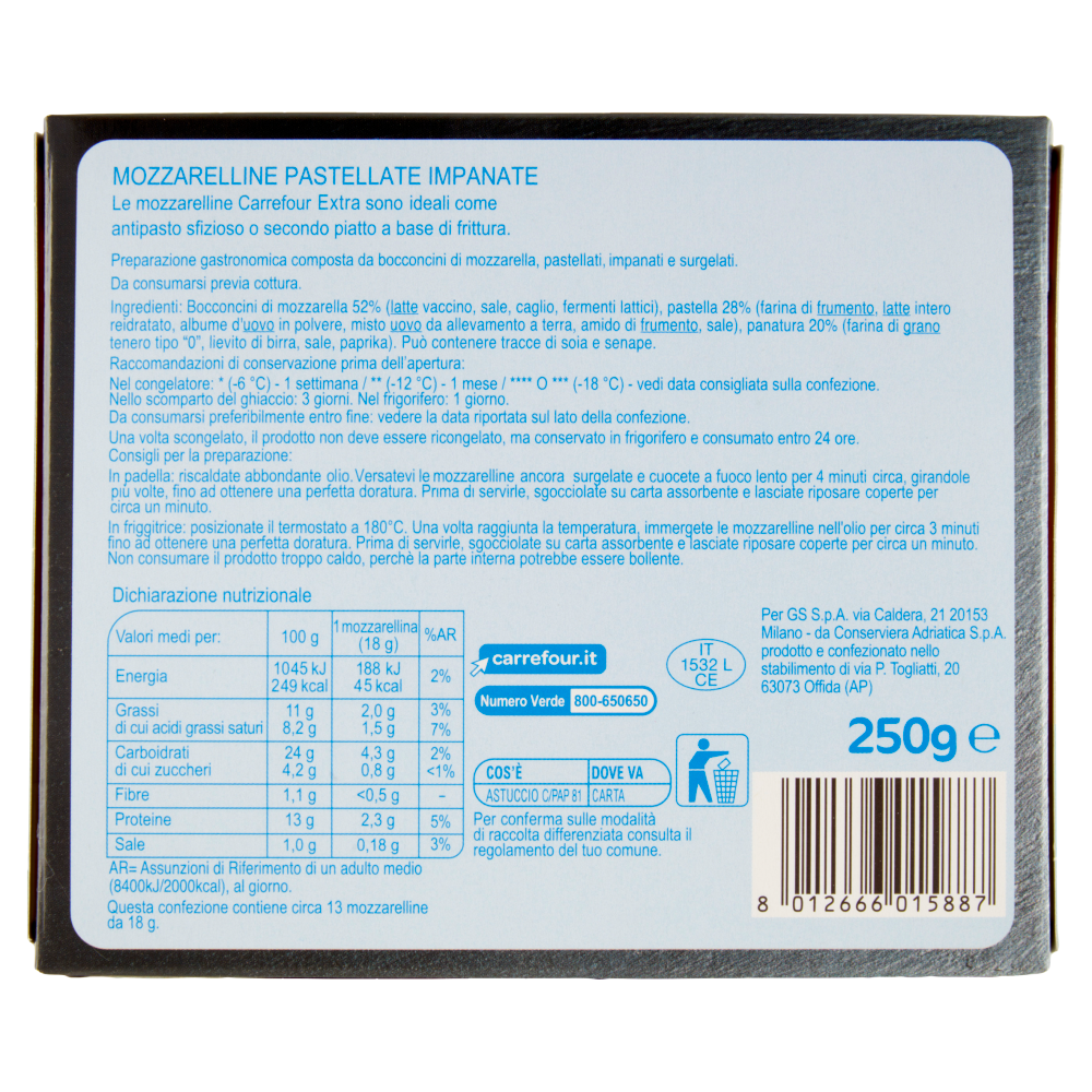Carrefour Extra Mozzarelline Pastellate impanate Surgelate 250 g