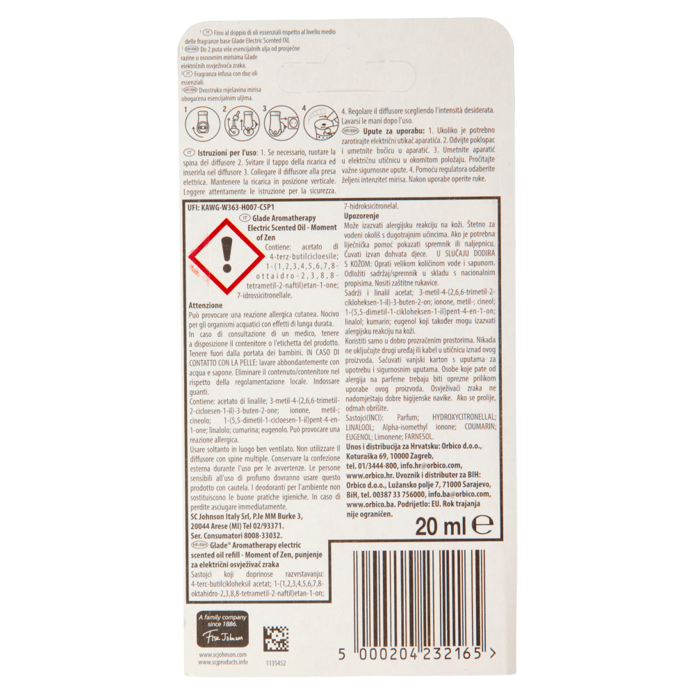 Glade Aromatherapy Liquido Elettrico Ricarica Moment of Zen 20ml