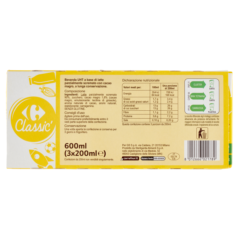 Carrefour Classic Latte e Cacao 3 x 200 ml