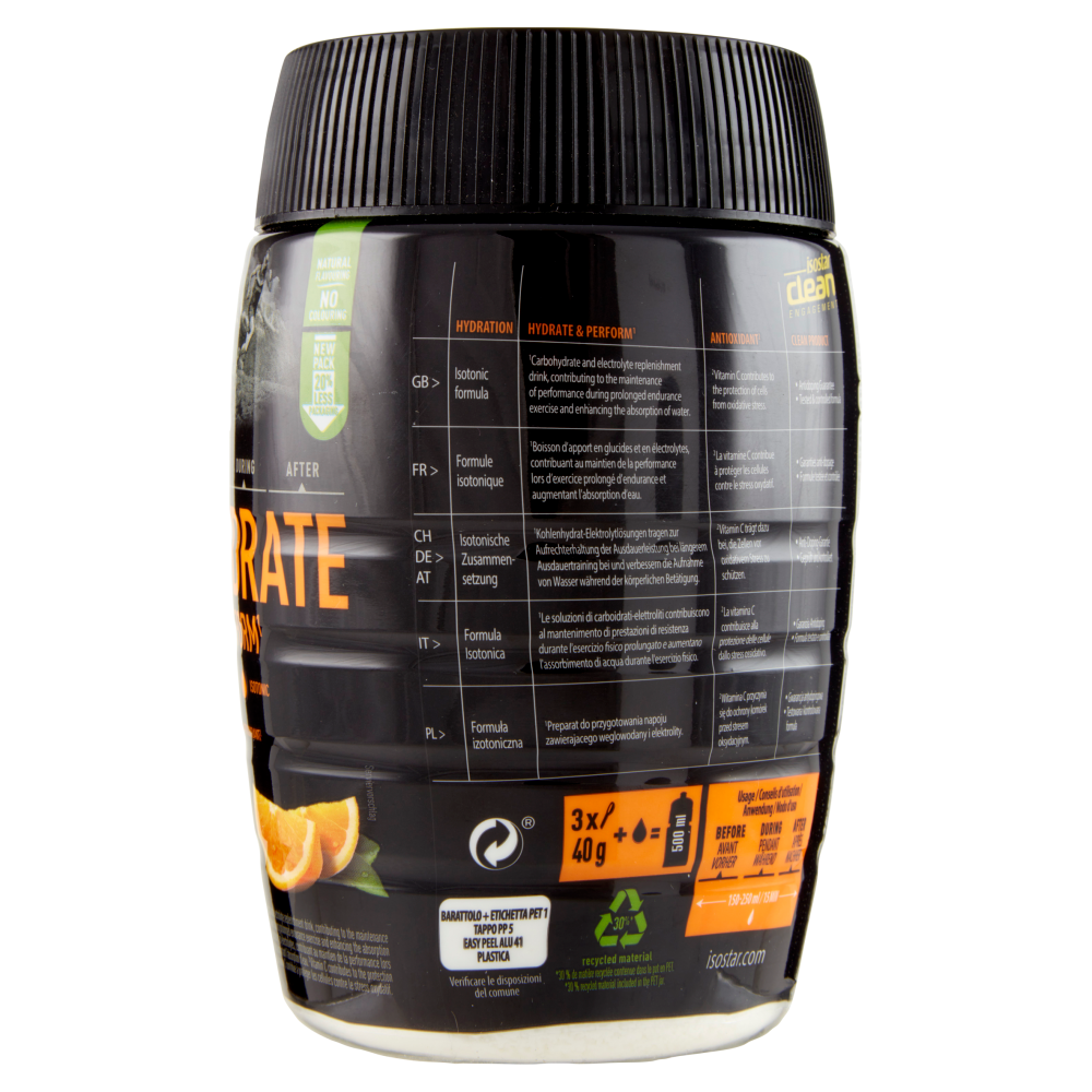 Isostad Hydrate & Perform, Preparato in polvere per bevanda isotonica sport, Gusto arancia 400 g