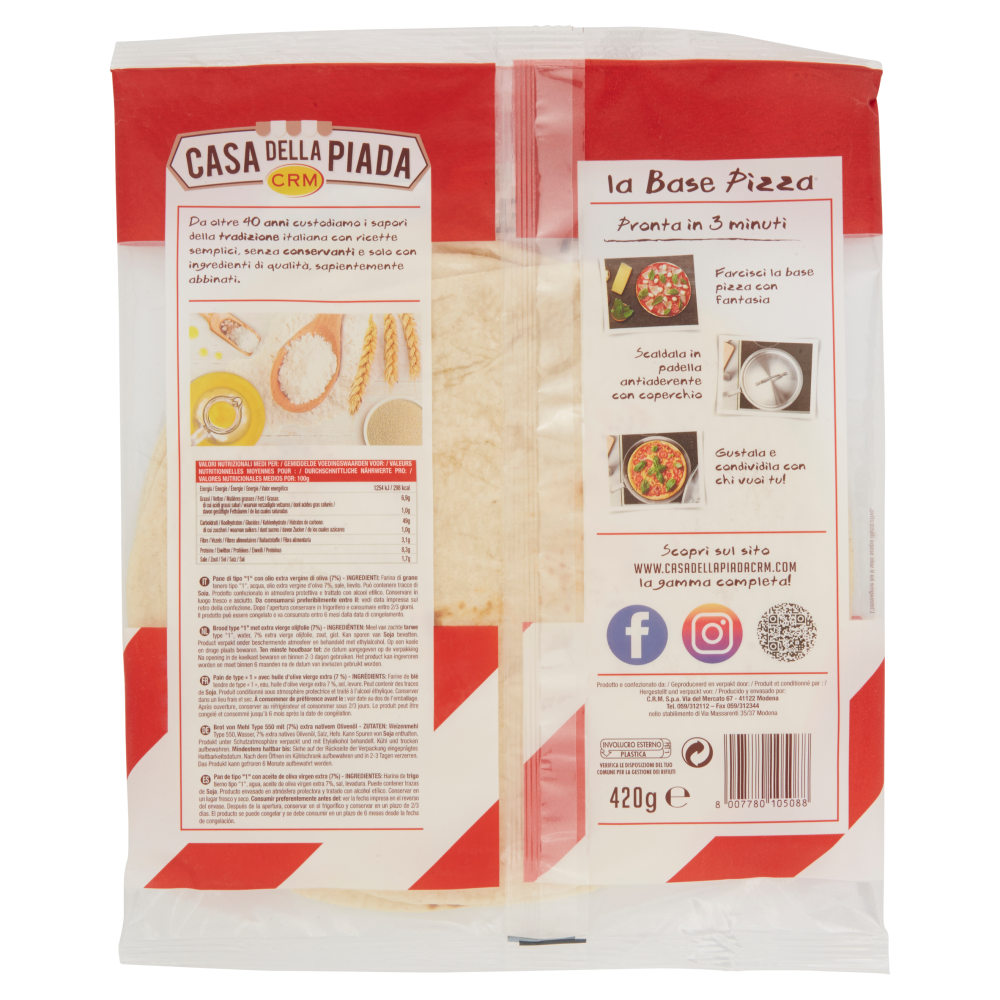 Casa della Piada la Base Pizza Classica 3 Pezzi 420 g