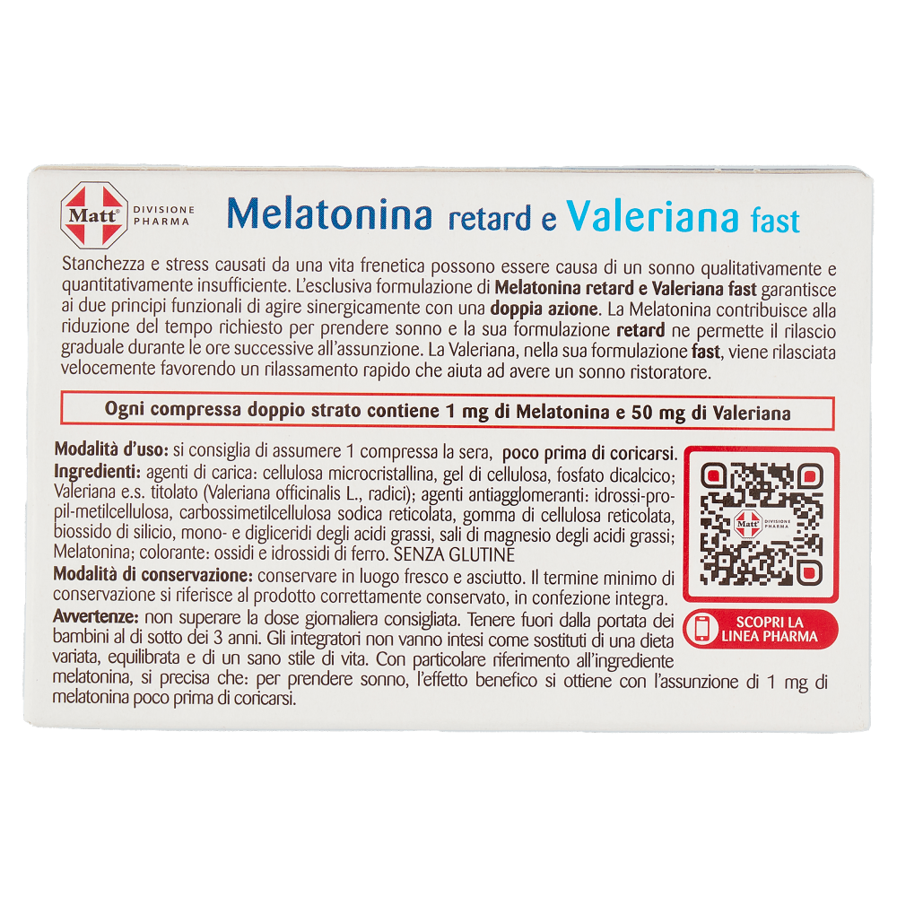 Matt Divisione Pharma Melatonina retard e Valeriana fast Sonno e Relax 30 compresse 12 g