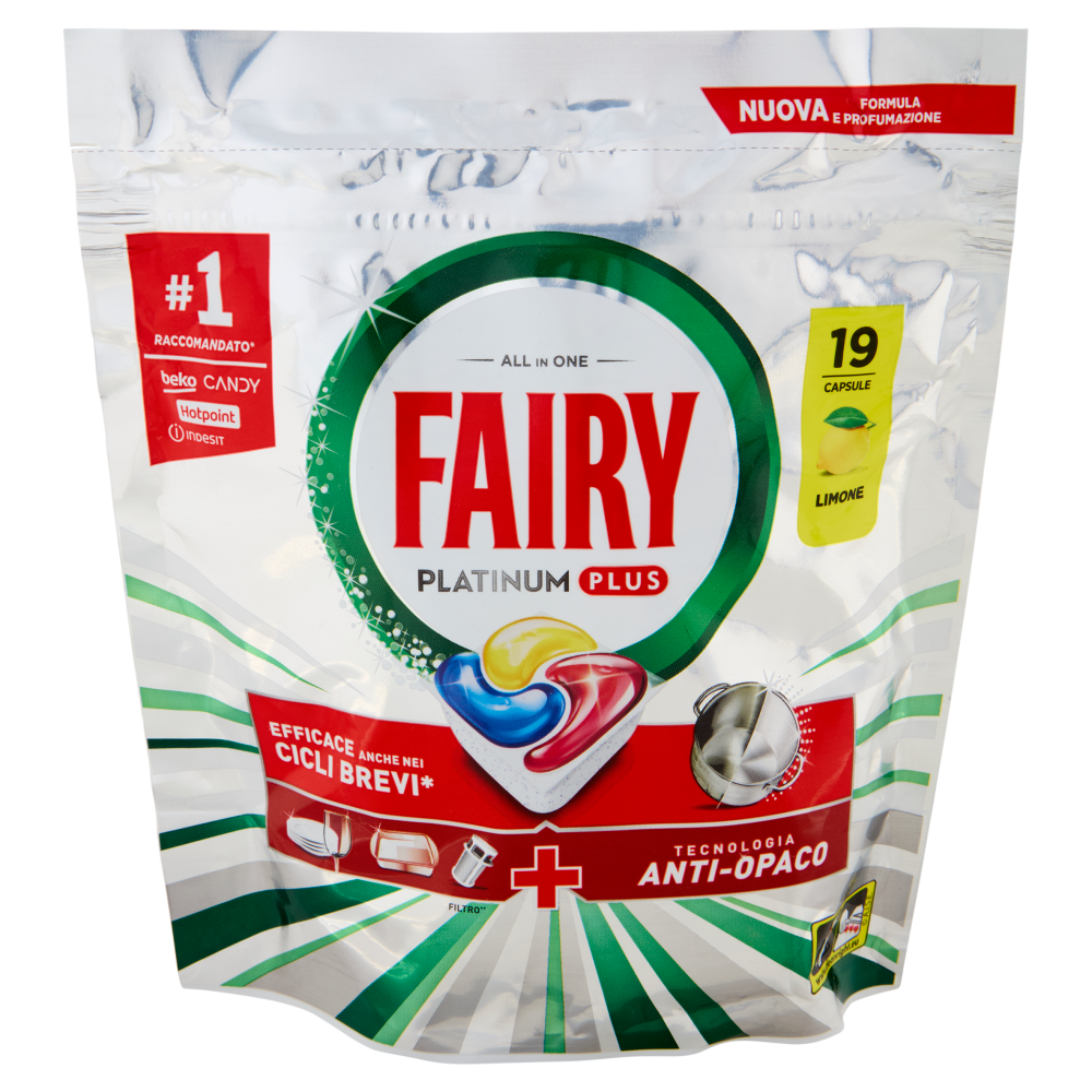 Fairy Pastiglie Lavastoviglie Platinum Plus All in One, Detersivo Piatti Limone, 19 Capsule 295 g