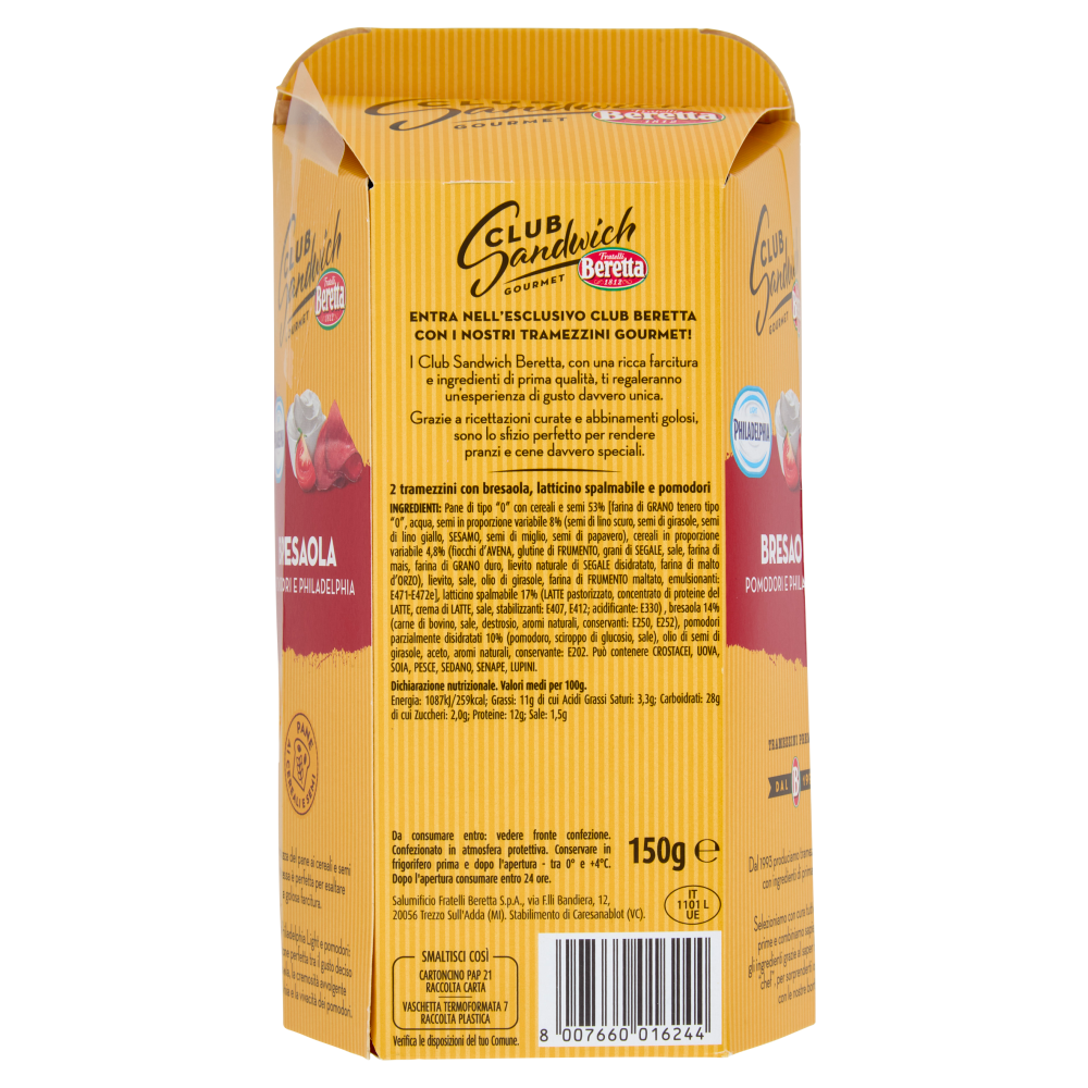 Beretta Club Sandwich Gourmet Bresaola Pomodori e Philadelphia 150 g