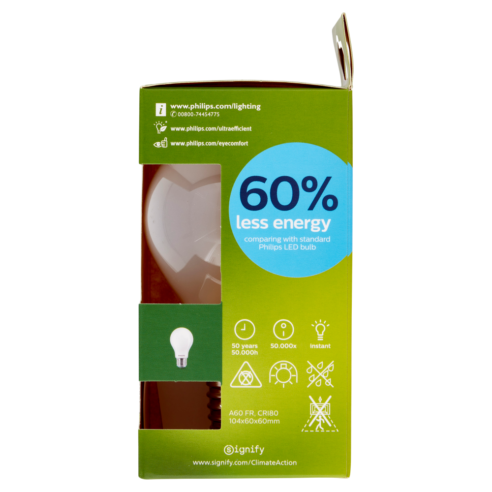 Philips Led Goccia Vetro Smerigliato 60W E27 4000K 