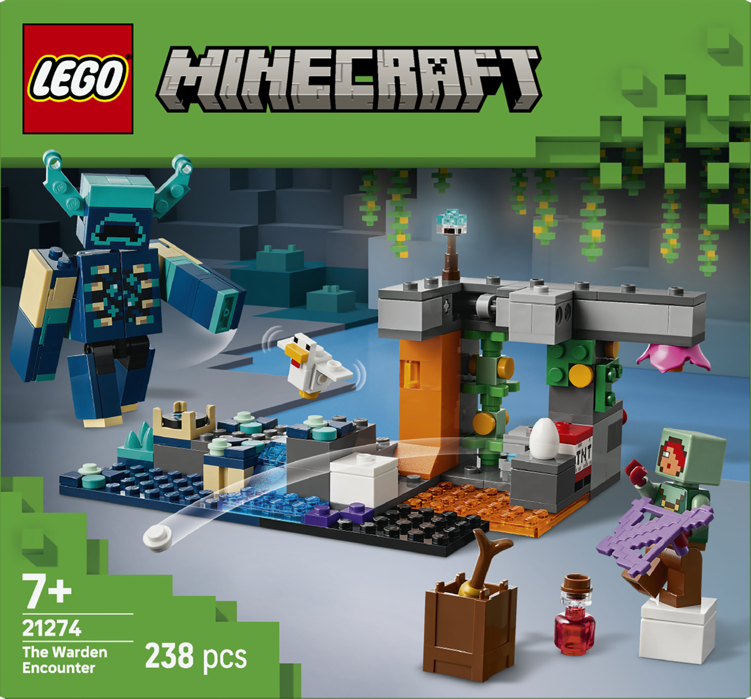 LEGO Minecraft 21274 L&rsquo;Incontro con il Sorvegliante, Giocattolo con Minifigure, Mob e Funzione Caduta Massi, Idea Regalo 7+