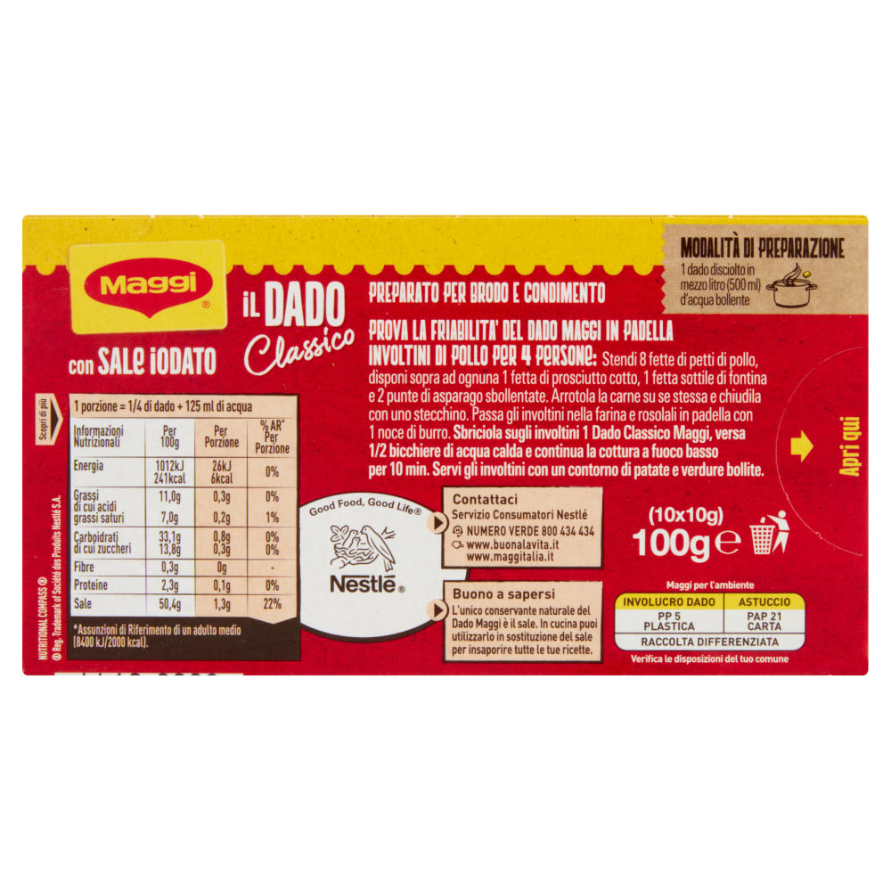 MAGGI Dado Classico preparato per brodo (10 dadi) 100 g