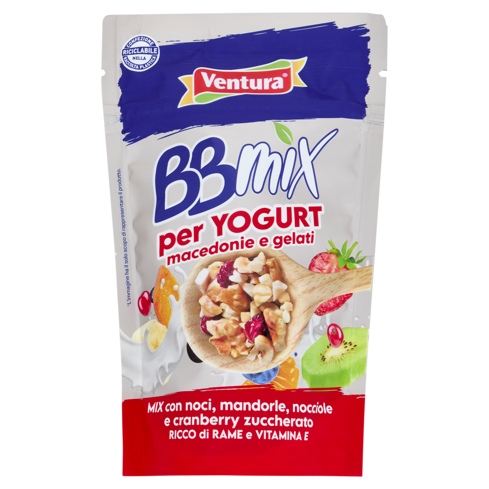Ventura BBmix per Yogurt macedonie Mix con noci, mandorle, nocciole e cranberry zuccherato 150 g