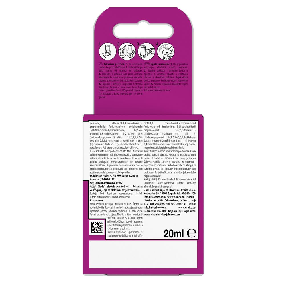 Glade Liquido Elettrico Profumatore per Ambienti, Ricarica da 20ml, Fragranza Relaxing Zen™ di Lunga Durata