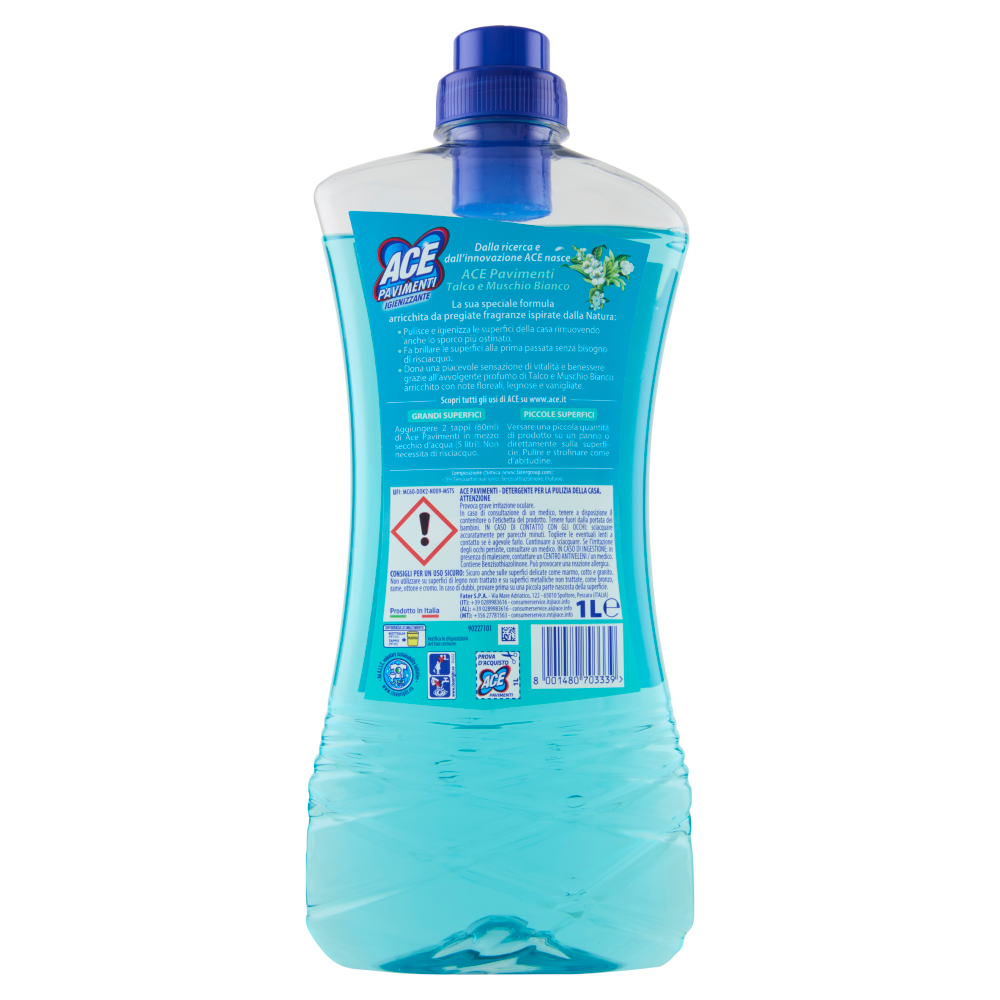 Ace Pavimenti Igienizzante Talco e Muschio Bianco Senza Candeggina 1 L