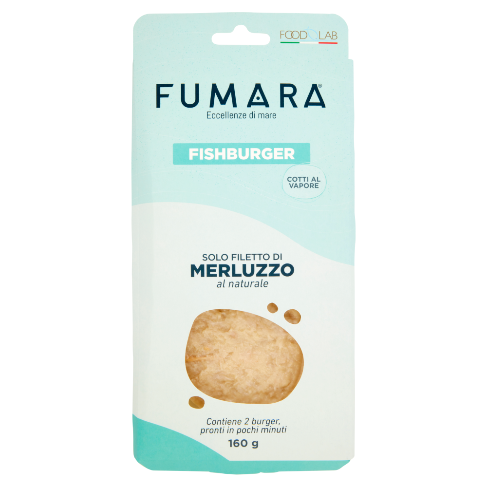 Fumara Fishburger Cotti al Vapore Solo Filetto di Merluzzo al naturale 160 g