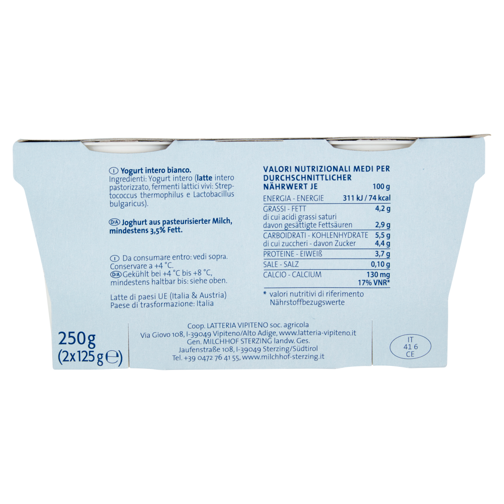 Sterzing Vipiteno Yogurt intero Bianco 2 x 125 g