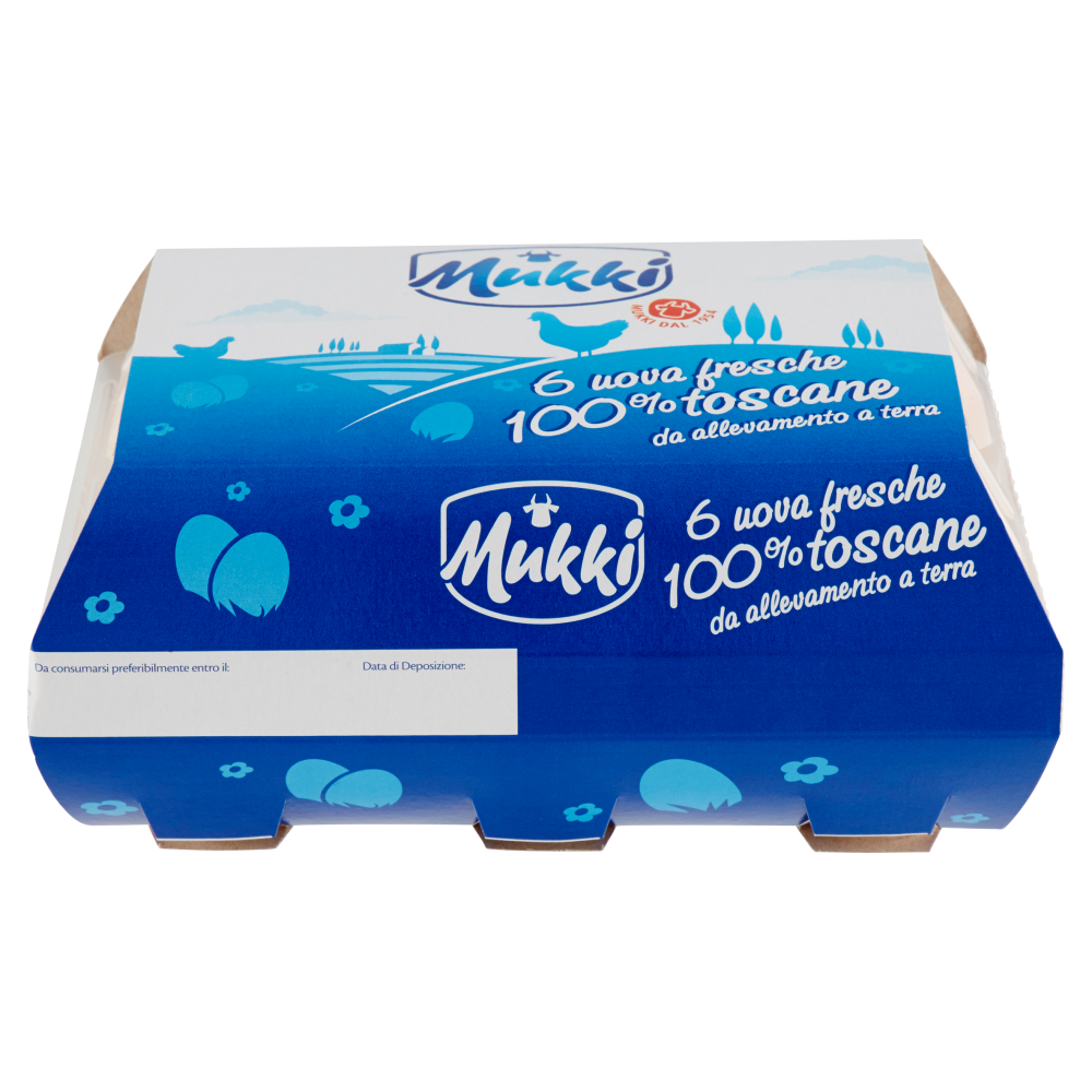 Mukki 6 uova fresche 100% toscane da allevamento a terra