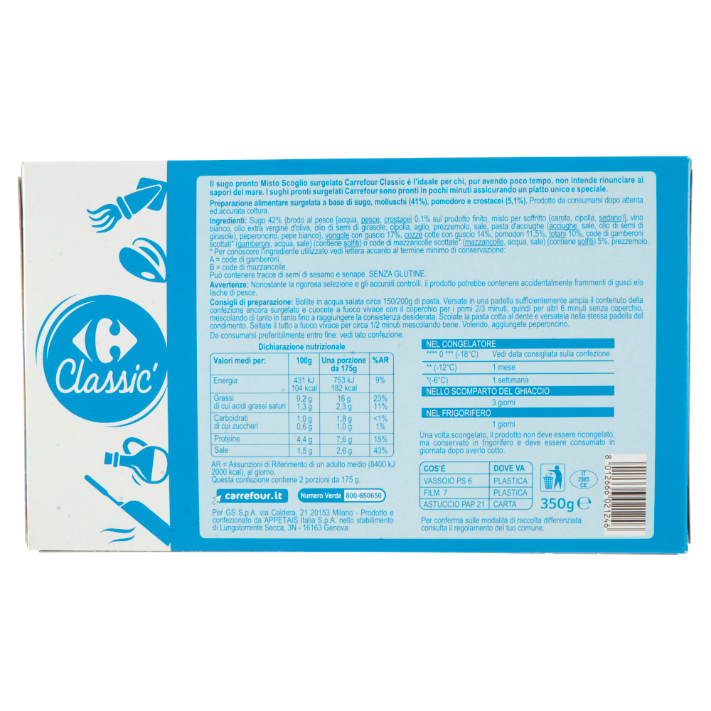 Carrefour Classic Sugo Pronto Surgelato Misto Scoglio 350 g