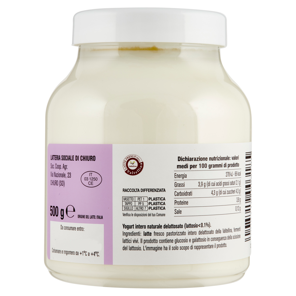 AlpiYo Yogurt di Valtellina Senza Lattosio Intero Naturale 500 g