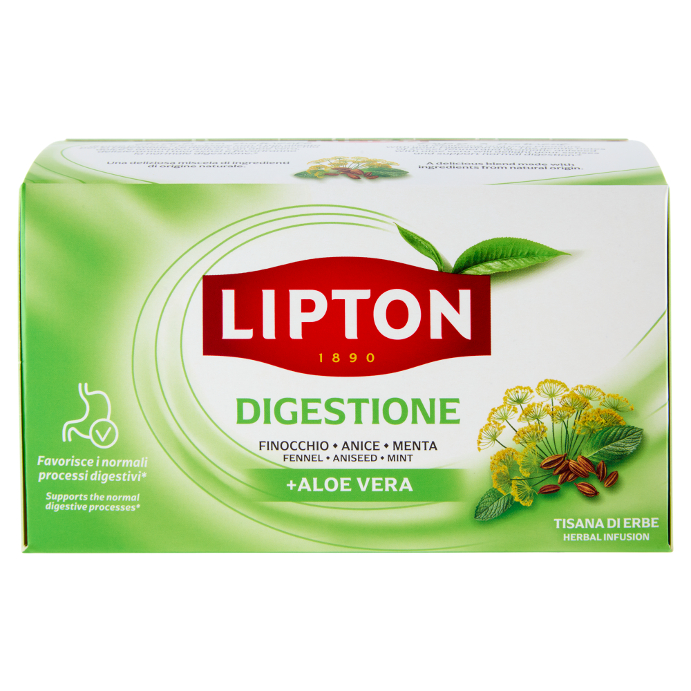 Lipton Digestione Finocchio, Anice, Menta + Aloe Vera Tisana di Erbe 17 x 1,9 g