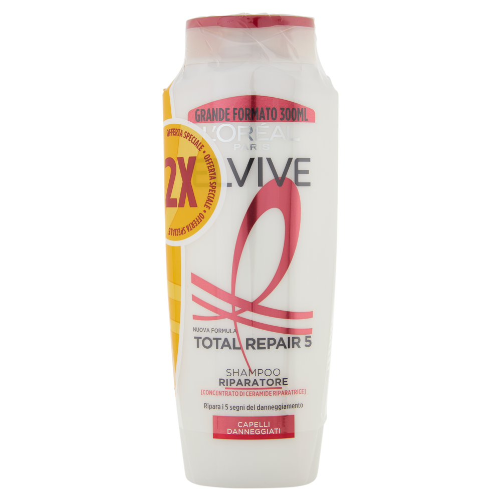 Elvive Total Repair 5 Shampoo Riparatore, per Capelli Danneggiati, 2 x 300 ml