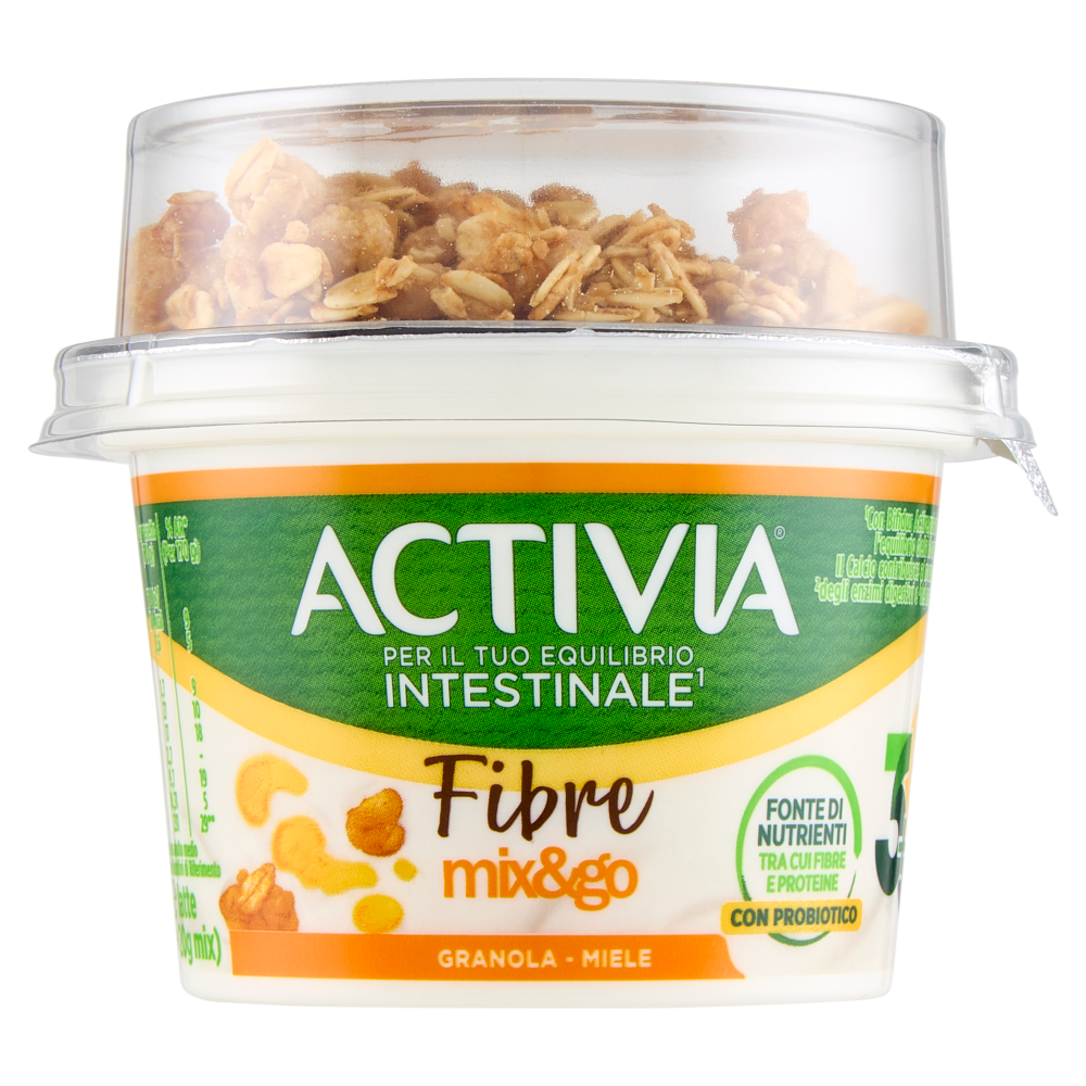 ACTIVIA Fibre Fibre Mix&Go con Probiotico Bifidus, Yogurt Bianco con Granola e Miele, 170g
