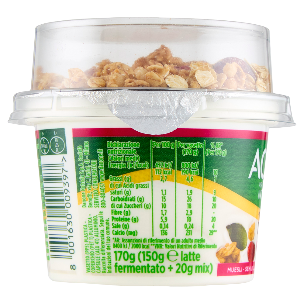 ACTIVIA Fibre Mix&Go con Probiotico Bifidus, Yogurt Bianco con Muesli,Semi Zucca,Mirtilli Rossi,170g