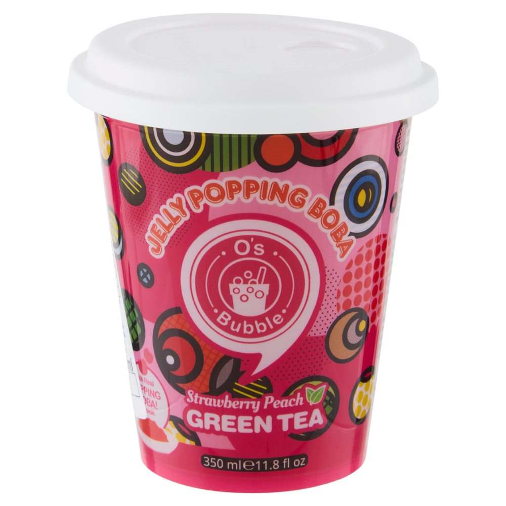 O's Bubble Jelly Popping Boba Strawberry Peach Green Tea 350 ml